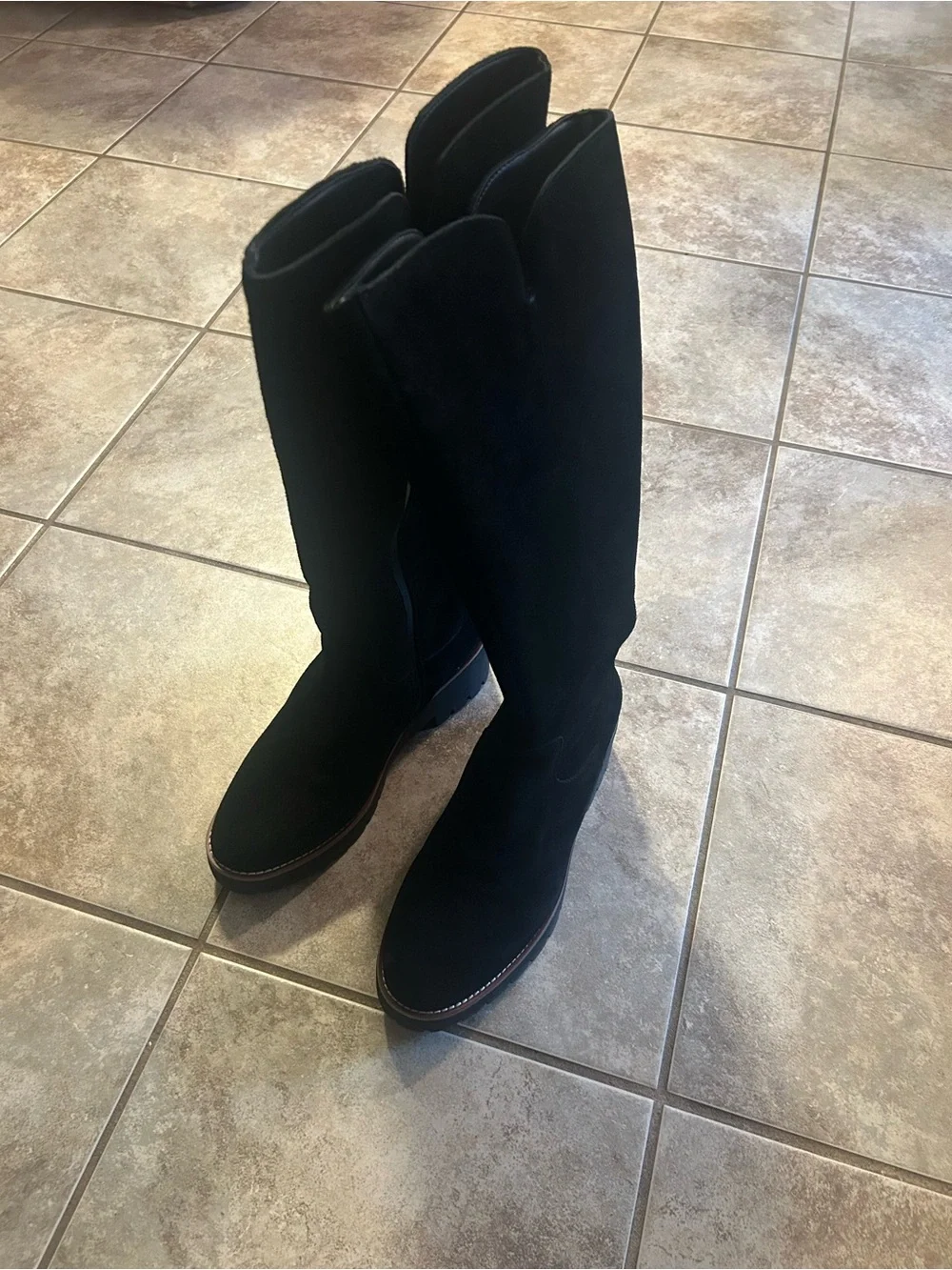 Blondo Deon Black Waterproof Suede Lug Sole Tall Boots